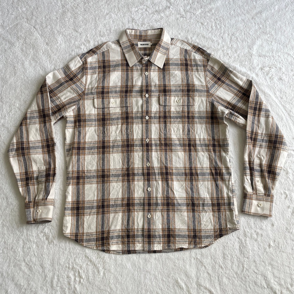 Taylor Stitch The Craftsman Shirt Bark Plaid Linen Cotton Mens Size 46 XXL